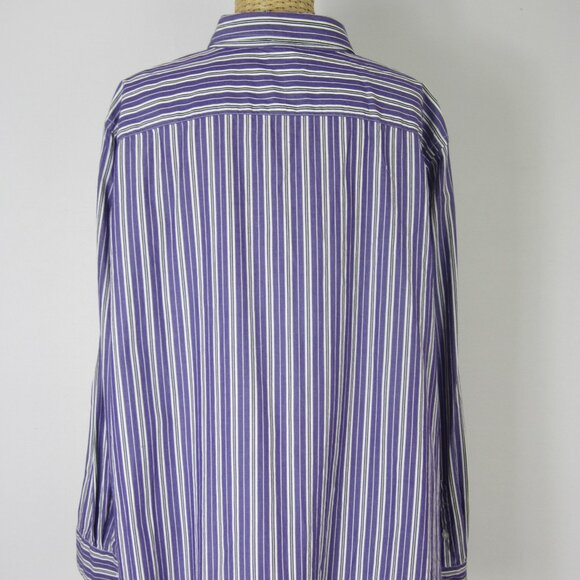 Chaps Womens Plus 3X Purple Striped Long Sleeve Button Blouse Shirt Cotton - Picture 2 of 10